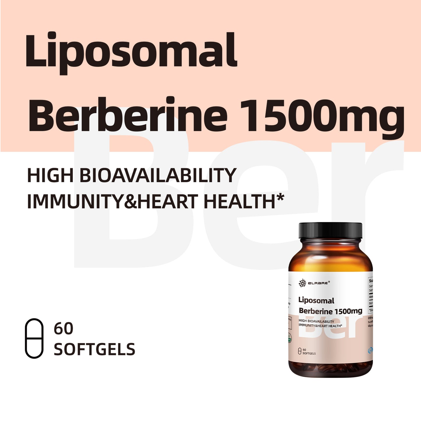 Berberine HCL Supplement 1500mg,Liposomal Berberine,High Bioavailability,Support Liver & Heart Health,AMPK Activator for Men & Women,Non-GMO,Gluten-Free,60 Softgels